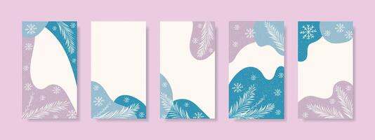 History of winter snowflakes and post design. Winter flyers with abstract shapes and snow. Winter social media background, cover collection. vector