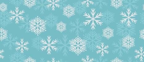 Seamless pattern of winter snowflakes. Christmas snow print on soft blue background. New Year texture for print, wrapping paper, fabric, decor, background. vector