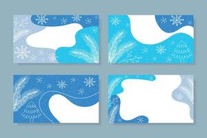 Set of winter backgrounds with snow, snowflakes and fir branches. Winter backgrounds with hand drawn elements. Winter cover. vector