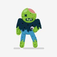 Flat illustration walking zombie with brain and hanging eye vector