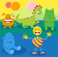 cartoon monster or alien weird fantasy characters group vector