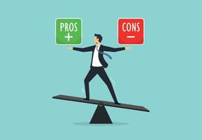 Pros and cons concept. Decision making and problem analysis. Risk planning. Advantages and disadvantages. Evaluating possible profit and losses vector