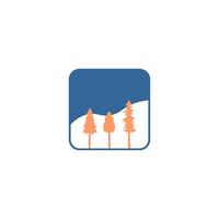 Pine Tree Forest Mountain square frame. Mount icon logo . vector