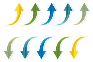 Glossy curved arrow icon set of up and down arrow illustration. vector