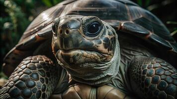 Close up view of a large wild turtle with rugged shell in its natural habitat photo