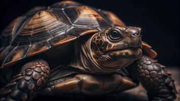 Close up view of a large wild turtle with rugged shell in its natural habitat photo