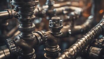 Close-up of an Industrial Pipe System with Multiple Connections photo