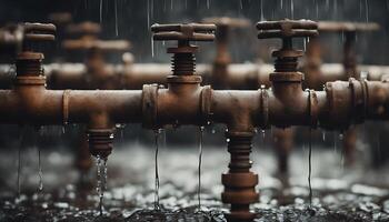 Rusty Pipes Leaking Water in Rain photo