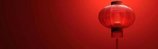 Red Chinese lantern on red wall background with copy space, banner photo