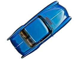 Top view of a vintage blue classic car with chrome details cut out on transparent background png