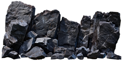 Large pile of natural slate rocks in various shapes and sizes, ideal for landscaping and construction projects cut out on transparent background png