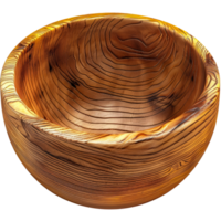 Handcrafted Olive Wood Bowl with Intricate Grain Patterns, Natural Wooden Kitchenware cut out on transparent background png
