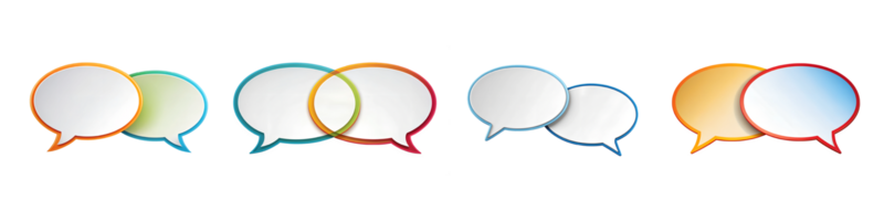 Set overlapping speech bubbles in different colors transparent png