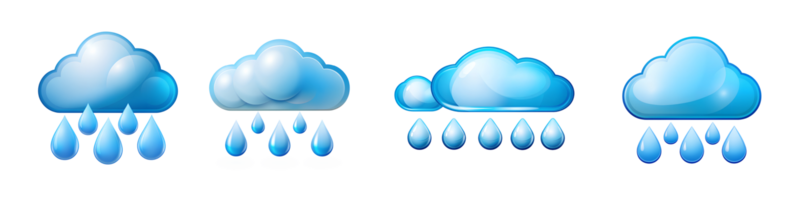 Set of raining cloud icons transparent png