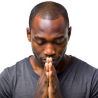 Man Praying with Hands Clasped in Reverence and Concentration cut out isolated PNG transparent