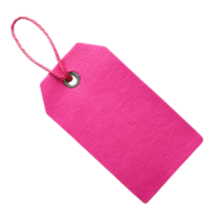 Bright Pink Paper Tag with Twine String, cut out isolated PNG transparent