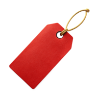 Red price tag with golden string, cut out isolated PNG transparent