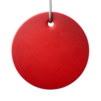 Red circular tag with metallic string - minimalistic design, cut out isolated PNG transparent