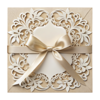 Elegant Laser-Cut Invitation with Satin Ribbon and Intricate Floral Design, cut out isolated PNG transparent