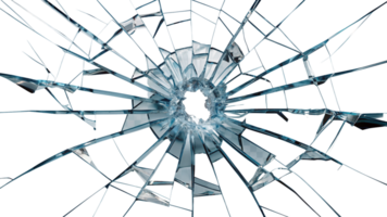 High-Resolution Broken Glass Texture with Shattered Impact Pattern cut out png on transparent background