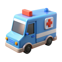 3D Icon of a Blue Ambulance with Red Cross and Emergency Lights isolated PNG transparent background