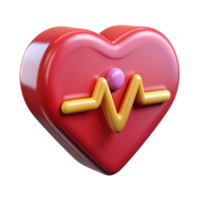 3D Heart Icon with Pulse Line Symbolizing Health and Wellness isolated PNG transparent background