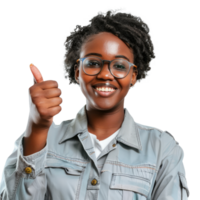 Smiling afro female engineer with thumb up isolated on transparent background png