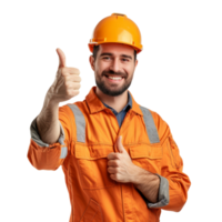 Smiling engineer man with thumb up isolated on transparent background png