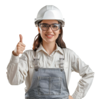 Pretty female engineer with thumb up isolated on transparent background png