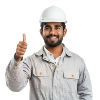 Smiling indian engineer man with thumb up isolated on transparent background png