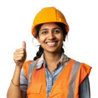 Construction indian engineer woman with thumb up isolated on transparent background png