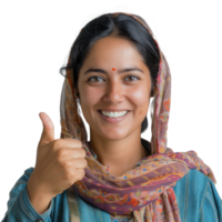 Smiling indian female farmer with thumb up isolated on transparent background png