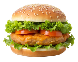 PNG chicken burger with lettuce and tomato transparent