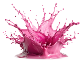 Vibrant pink liquid splashes dramatically against a white background, creating dynamic shapes and textures in mid-air, transparent png
