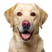 Happy Labrador retriever with a friendly expression against a white background, transparent png