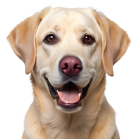 Happy Labrador retriever with a friendly expression posing against a plain background in a well-lit environment, transparent png