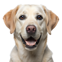 Happy Labrador Retriever with a friendly expression against a bright background while looking directly at the camera, transparent png