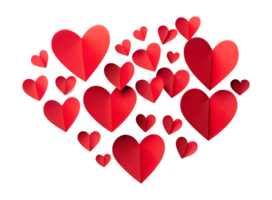 Colorful arrangement of red paper hearts creating a festive design on a white background, perfect for Valentine's Day celebrations, transparent png