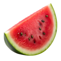 Freshly cut watermelon slice resting on a clean surface, showcasing vibrant red flesh and green rind, ideal for summer refreshment, transparent png