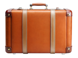 Classic brown leather suitcase with elegant design, perfect for travel or storage showcased on a simple white background, transparent png