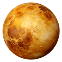 A detailed view of Venus showing its thick clouds and geological features in a digital representation of the planet, transparent png