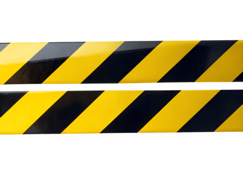 impressionante amarelo e Preto Cuidado fita exibido plano contra uma branco fundo, enfatizando segurança e conhecimento, transparente png