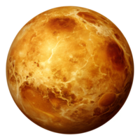 An overview of the surface of Venus showcasing its thick atmosphere and geological features from a distance in deep space, transparent png