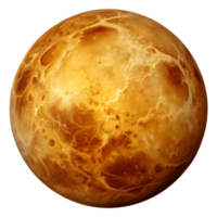A detailed view of Venus showcasing its unique surface and atmospheric patterns captured in a vibrant golden hue, transparent png