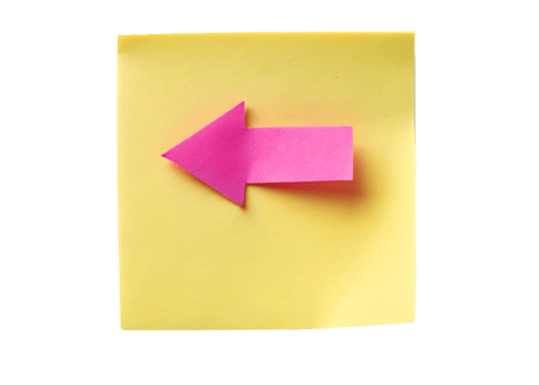 Brightly colored sticky notes with an arrow point left, creatively arranged for visual direction on a plain background, transparent png