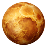 A detailed view of Venus showcasing its thick atmosphere and surface features captured in high-resolution imagery, transparent png