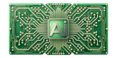 Innovative circuit board with AI technology design and layout, cut out transparent png