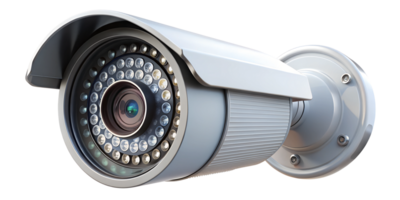 High-definition surveillance camera mounted for security monitoring, cut out transparent png