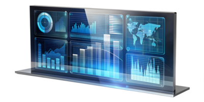Modern digital dashboard displaying data analysis trends and insights, cut out transparent png