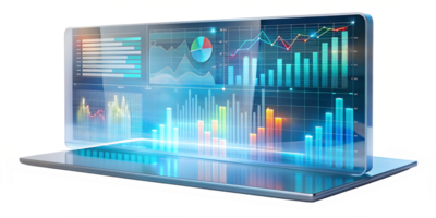 Futuristic data visualization technology on a sleek tablet display, cut out transparent png